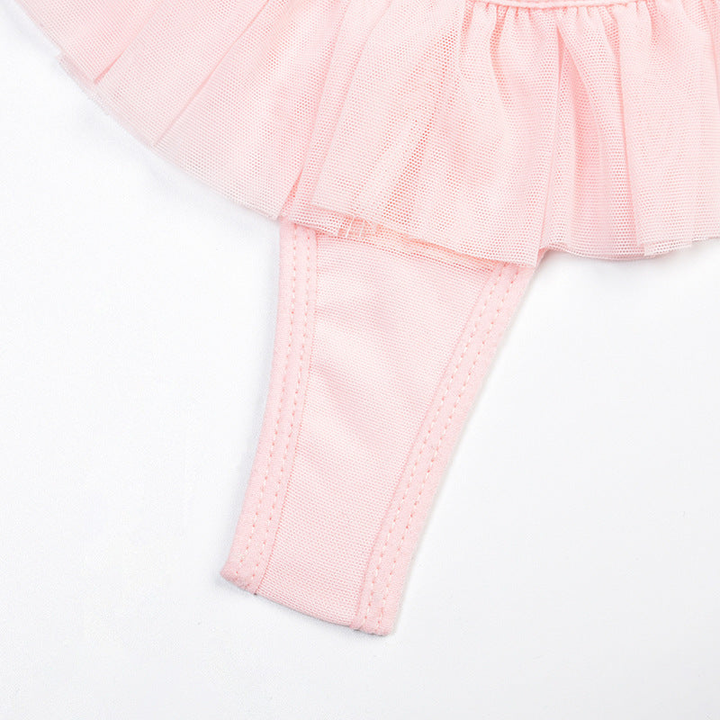 Pompon pleated skirts see-through mesh sets