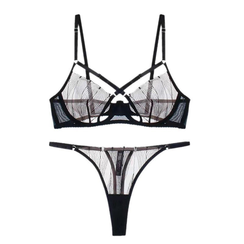 Cross-strap lingerie sets with hollow-out bras