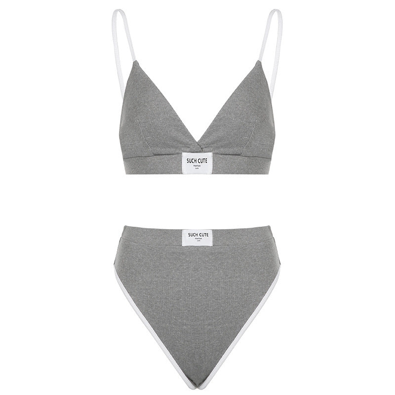 Bold contrast-bound embroidered bikini sets