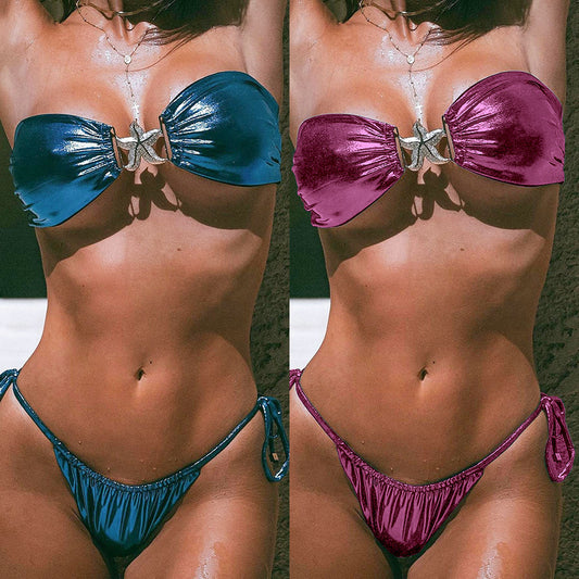 Glossy gold starfish bikini sets