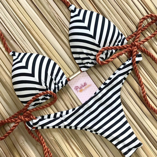 Cotton printed tassel bikini sets