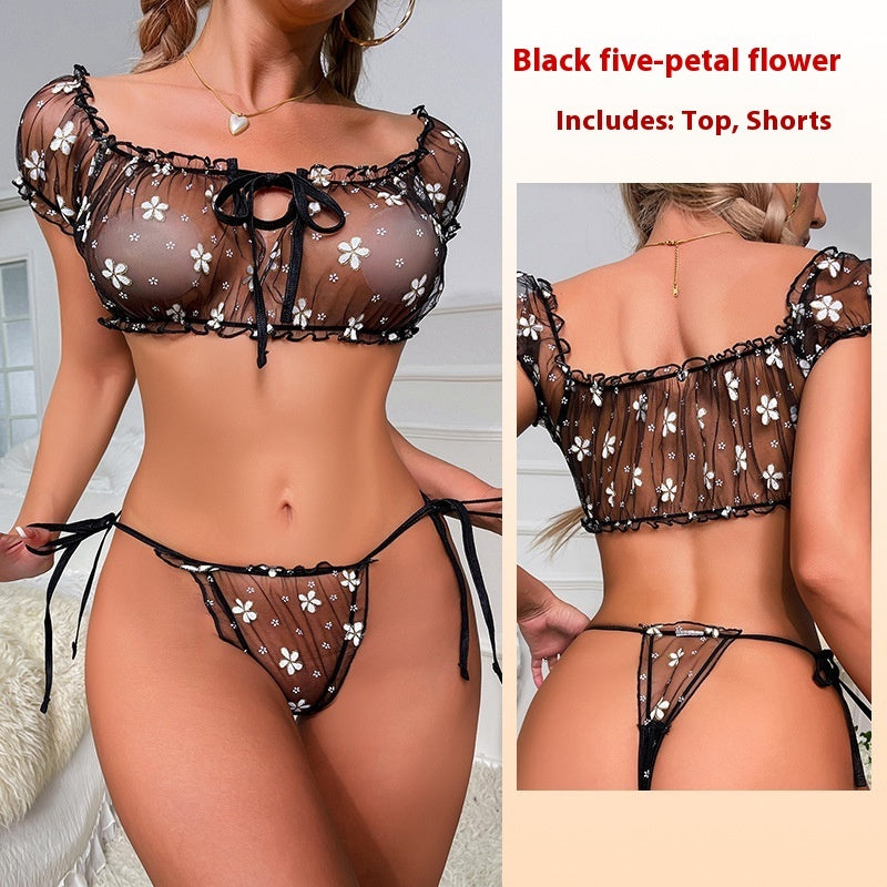 Mesh petals tube top lingerie sets