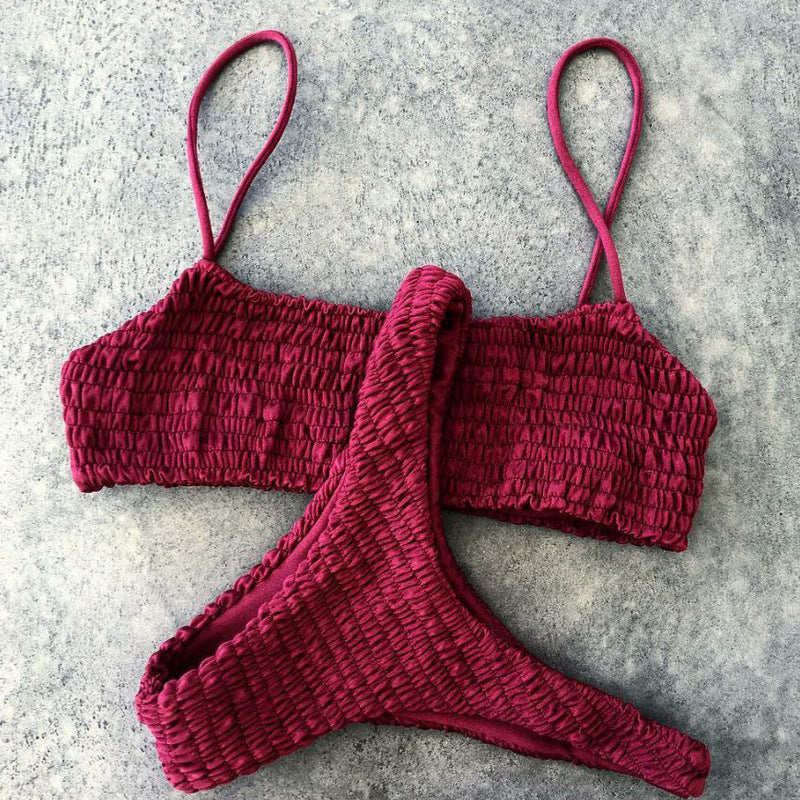 Pleated triangle bikini sets