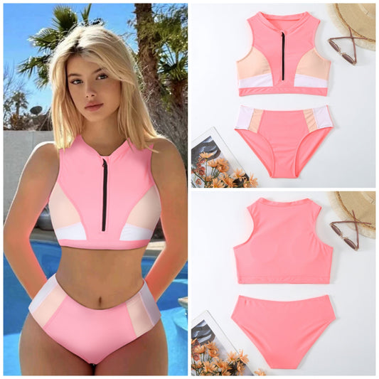 Color matching high waist bikini sets