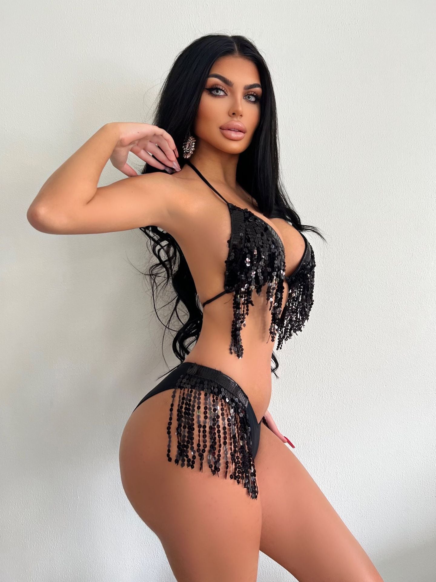 Black paillette tassel bikini ball party costumes