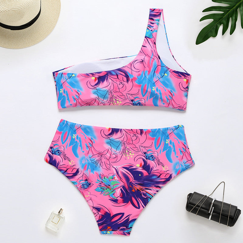 Vibrant tie-dye one-shoulder bikinis