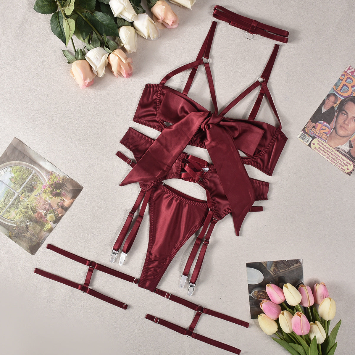 Bow tie hot lingerie four-piece sets