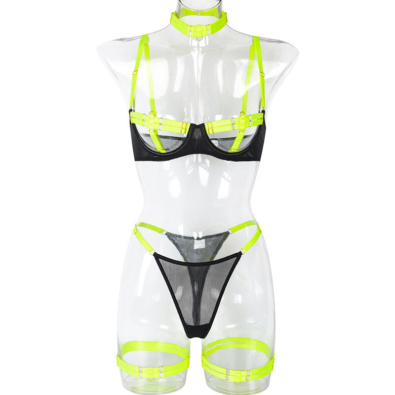 Two-color stitched strap four-piece lingerie sets