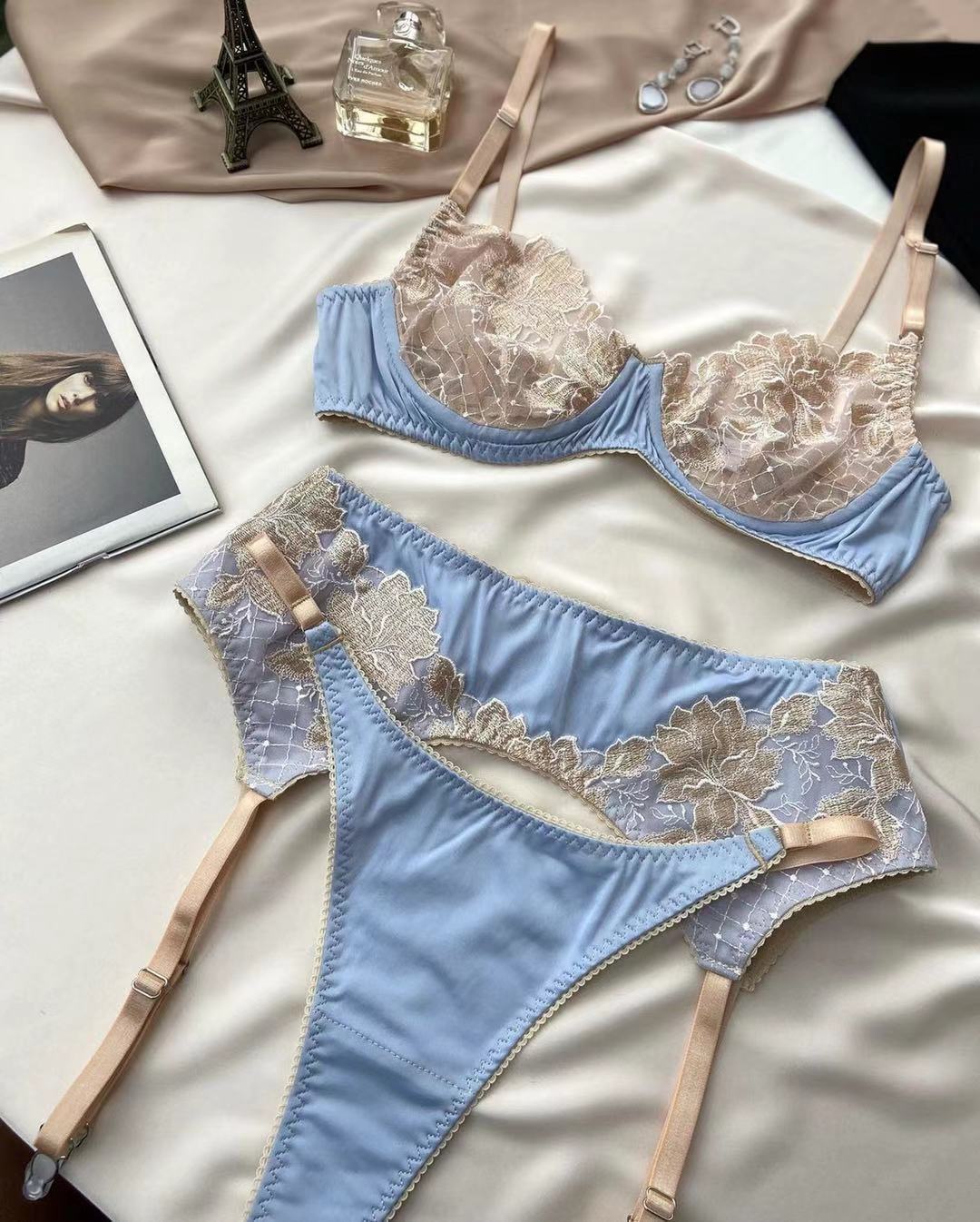 Vintage lingerie high-end craft three-piece sets