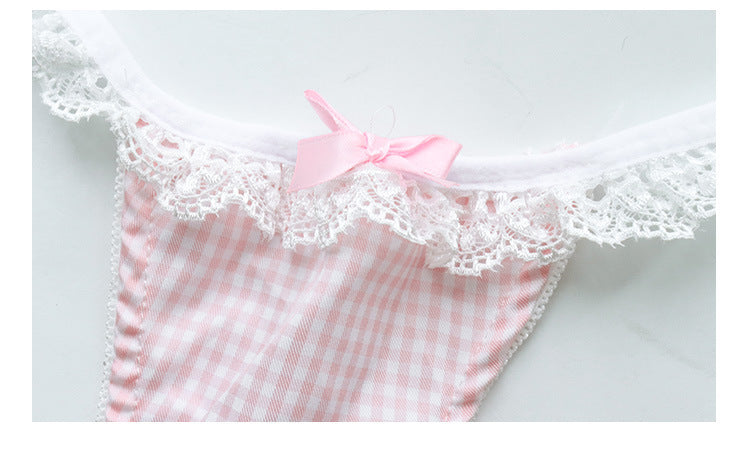Halter strap plaid lace lingerie