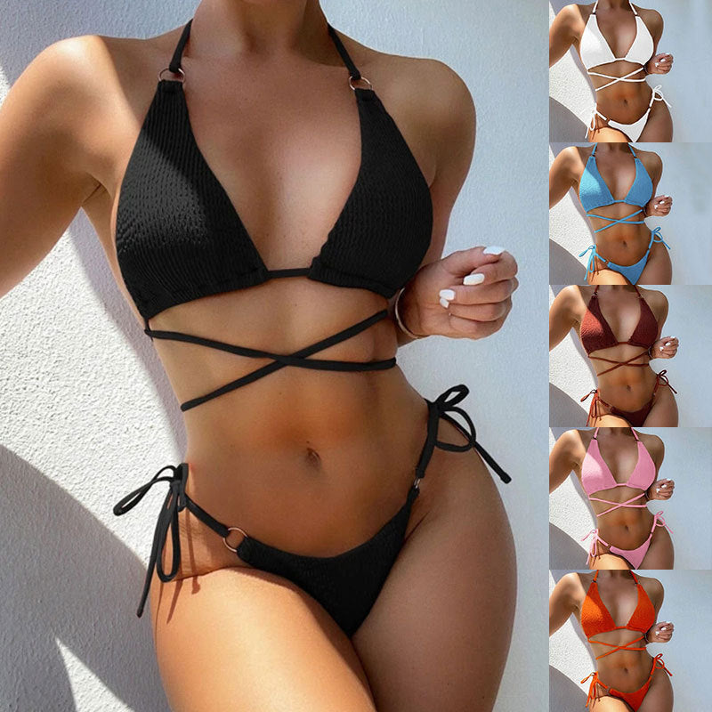 Chic solid-color split bikinis