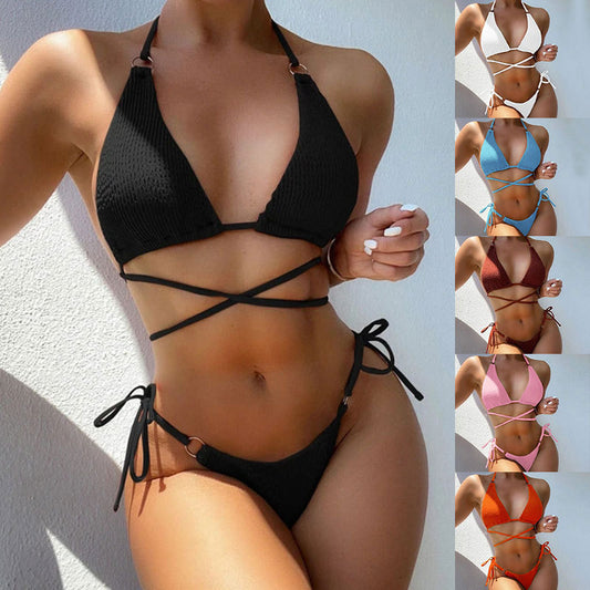 Chic solid-color split bikinis
