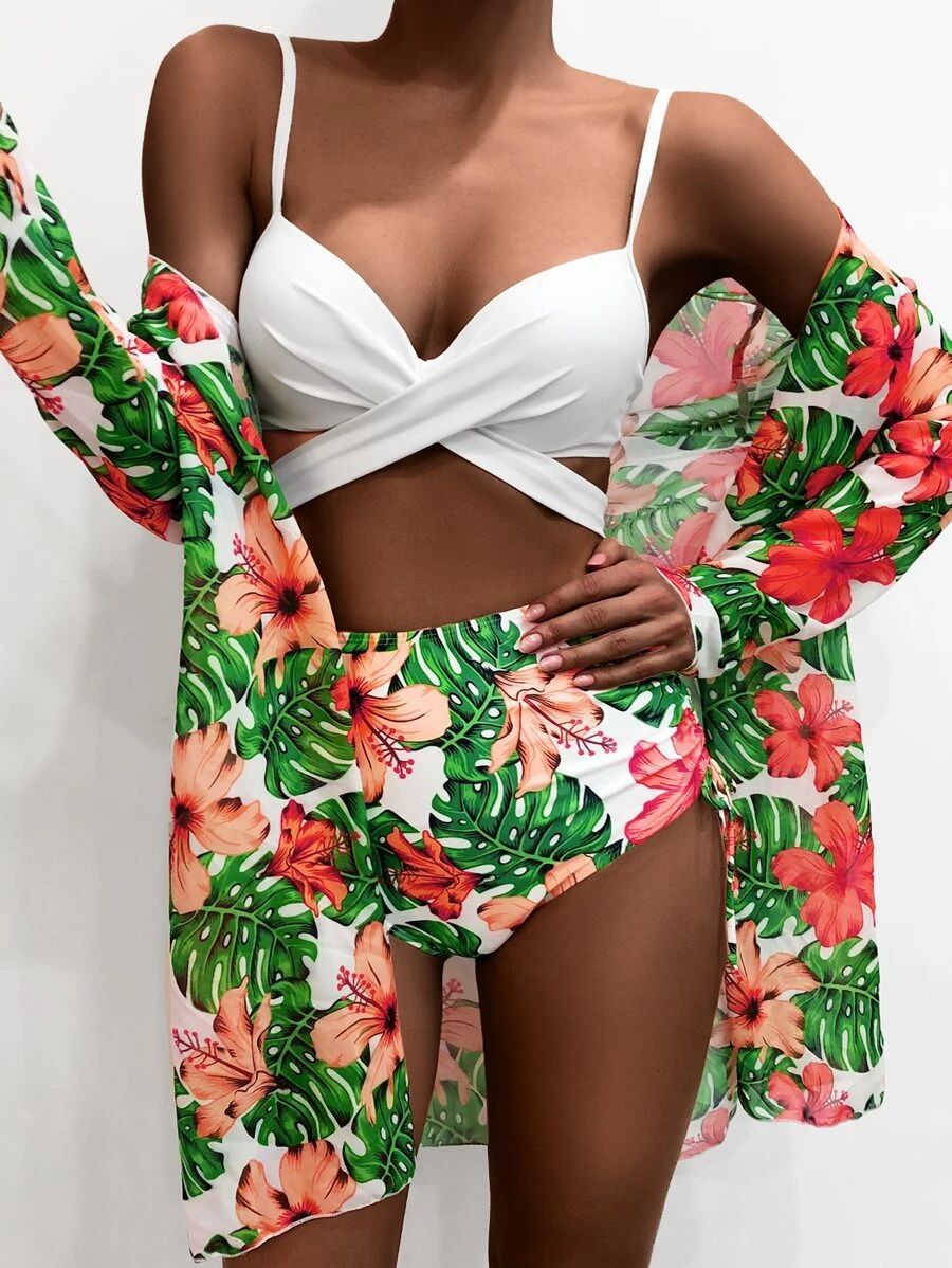 Exclusive mesh split three-piece bikinis