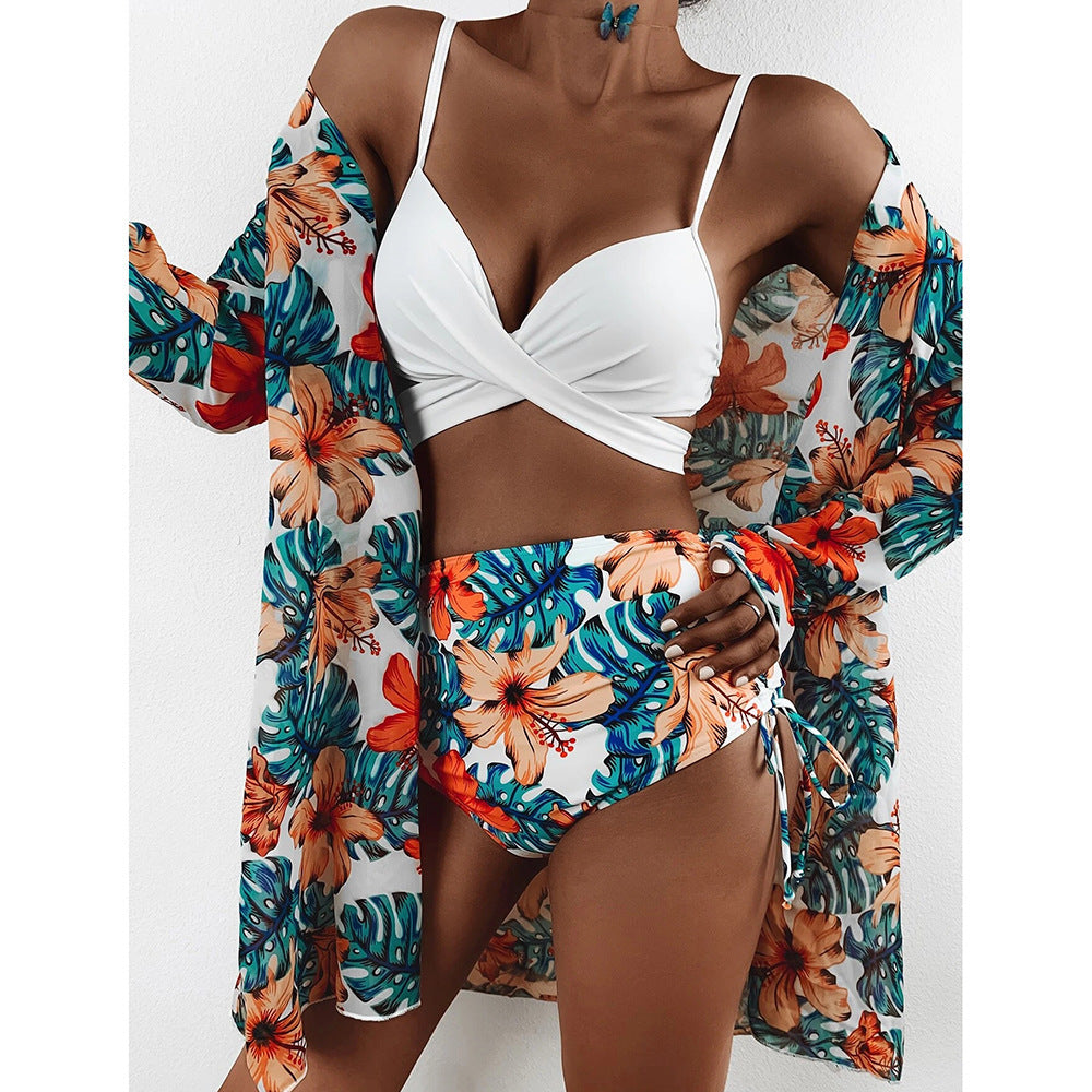 Exclusive mesh split three-piece bikinis