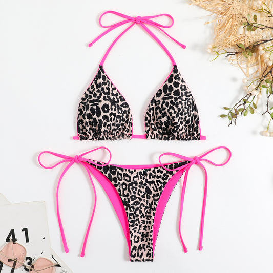 Nylon duplex printing lace up split bikinis