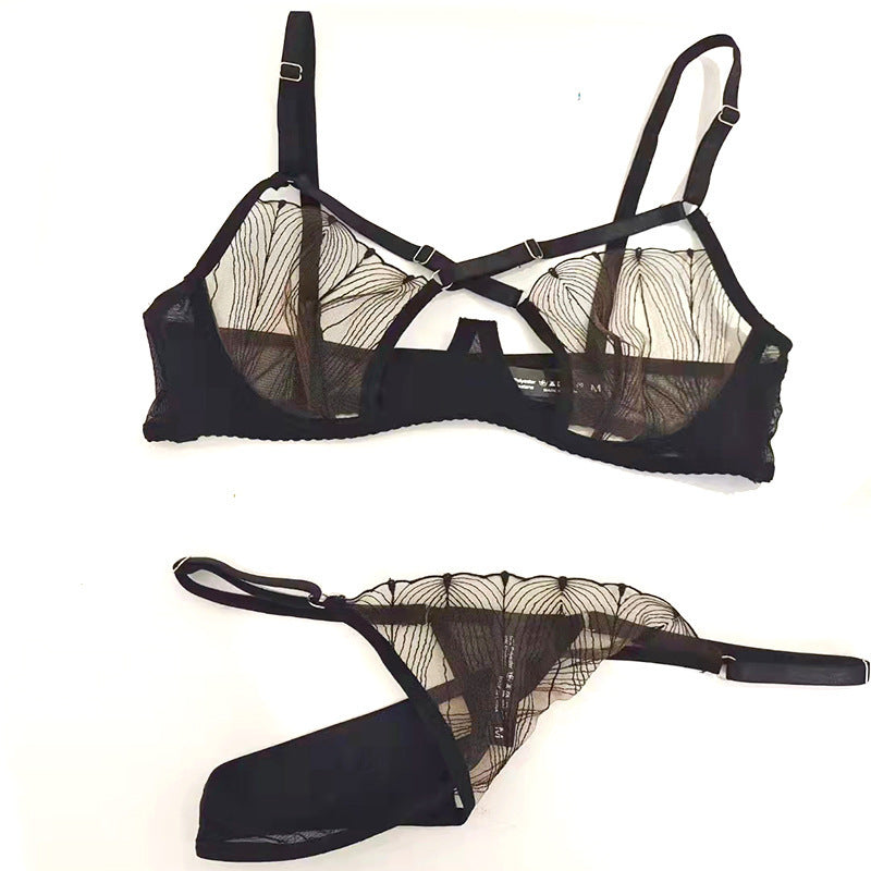 Cross-strap lingerie sets with hollow-out bras