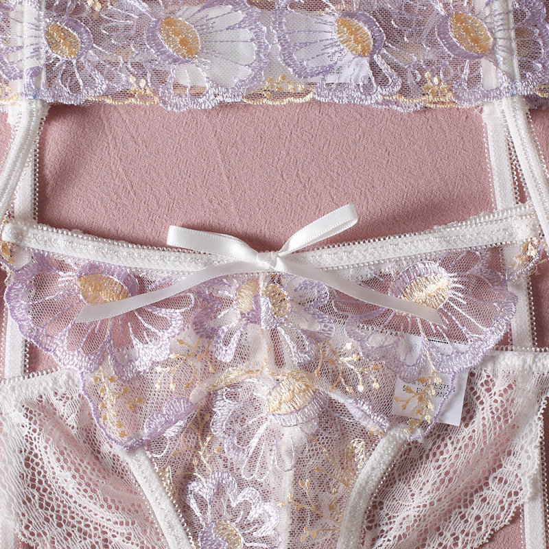 Flower embroidery beautiful lace three-piece sets