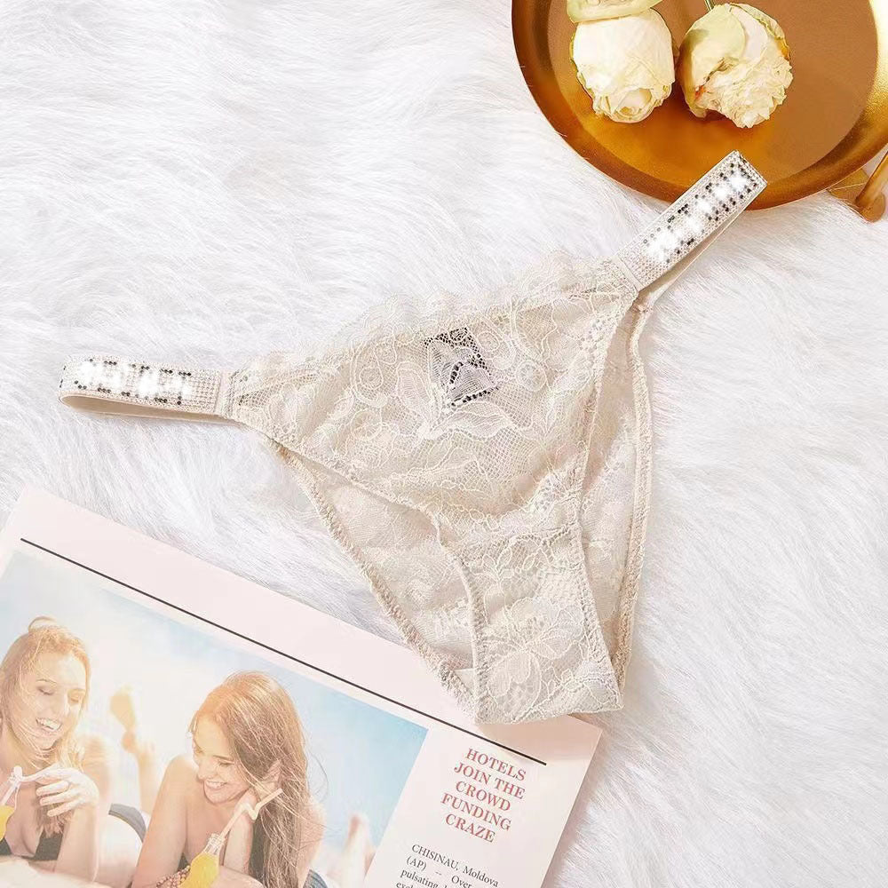 Rhinestone lace T-back underwear
