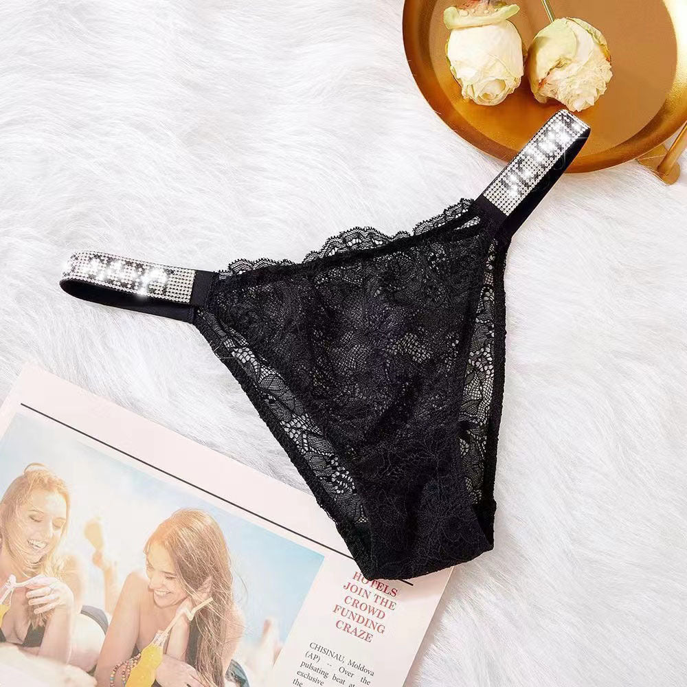 Rhinestone lace T-back underwear