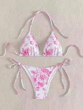 Seductive ink-painted halter lace-up bikinis