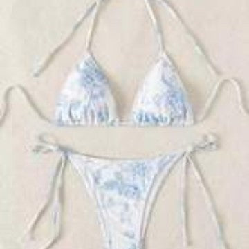 Seductive ink-painted halter lace-up bikinis