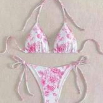 Seductive ink-painted halter lace-up bikinis