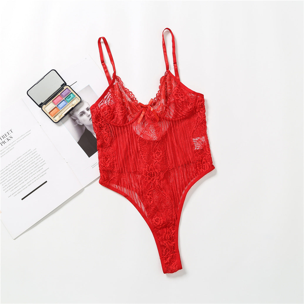 Playful lace one-piece lingerie pajamas