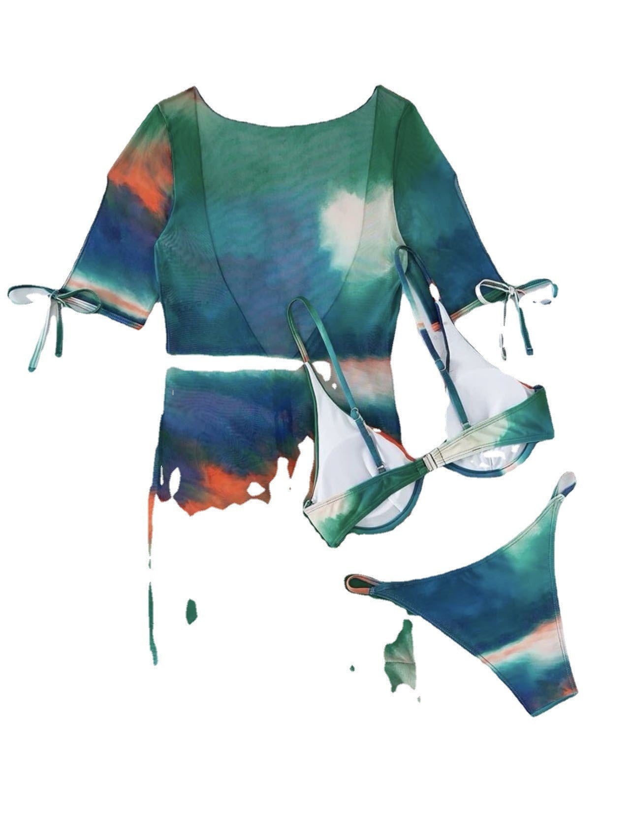 Chic printed three-piece bikinis with steel support