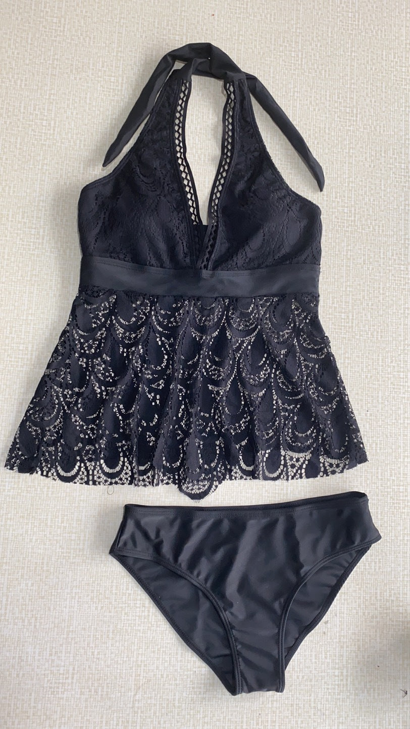 Elegant V-neck lace printed bikinis