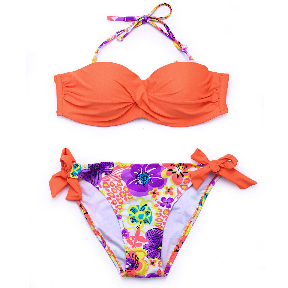 Elegant solid color patchwork push-up bikini sets