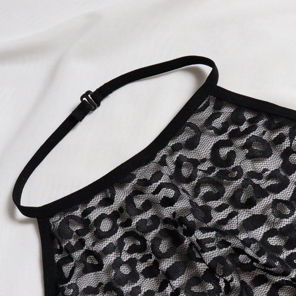 Leopard-print sexy lingerie with lace and mesh