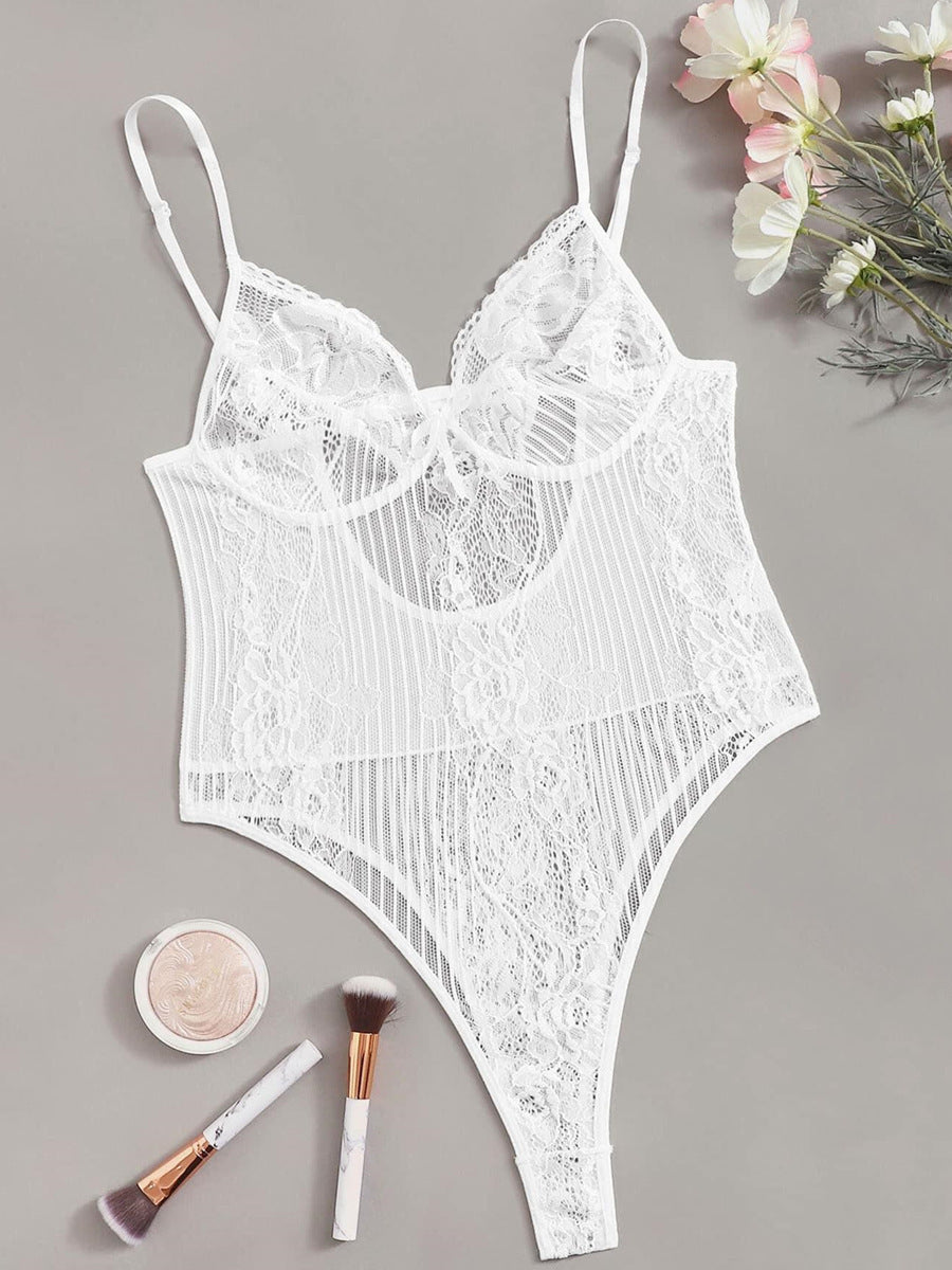 Playful lace one-piece lingerie pajamas