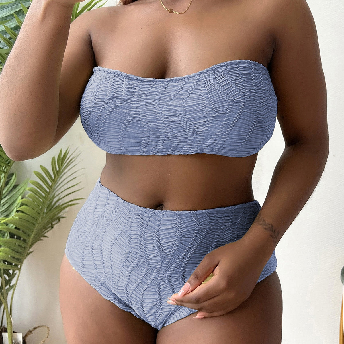 Chic pure-color tube-top plus-size bikinis