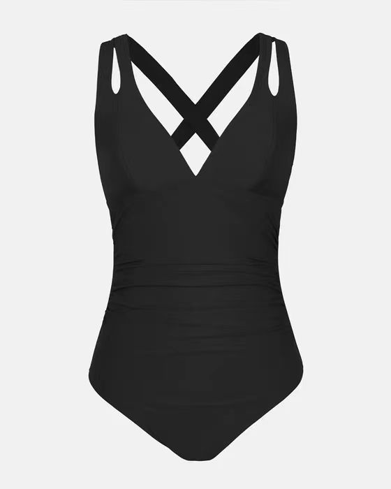 Triangle solid color cross-strap one-piece bikinis