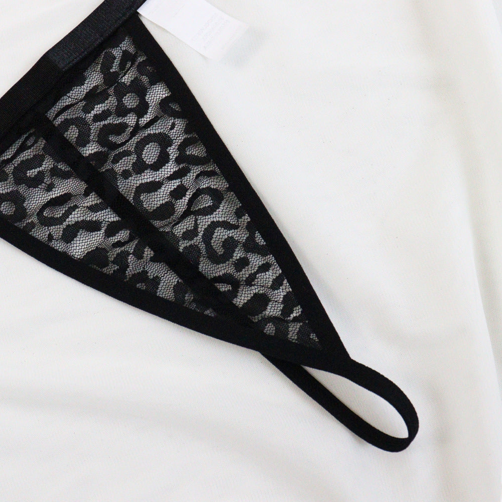 Leopard-print sexy lingerie with lace and mesh