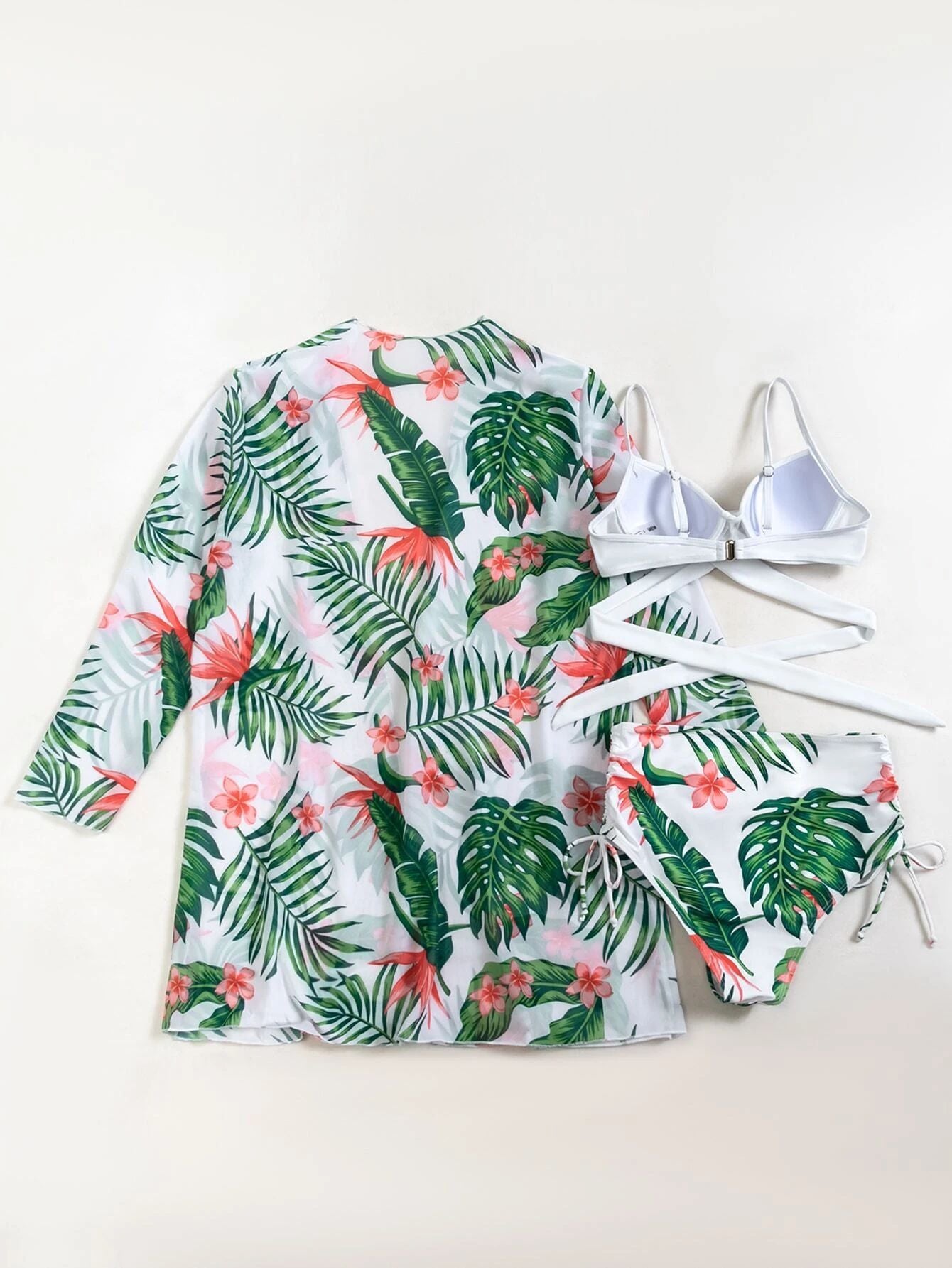 Exclusive mesh split three-piece bikinis