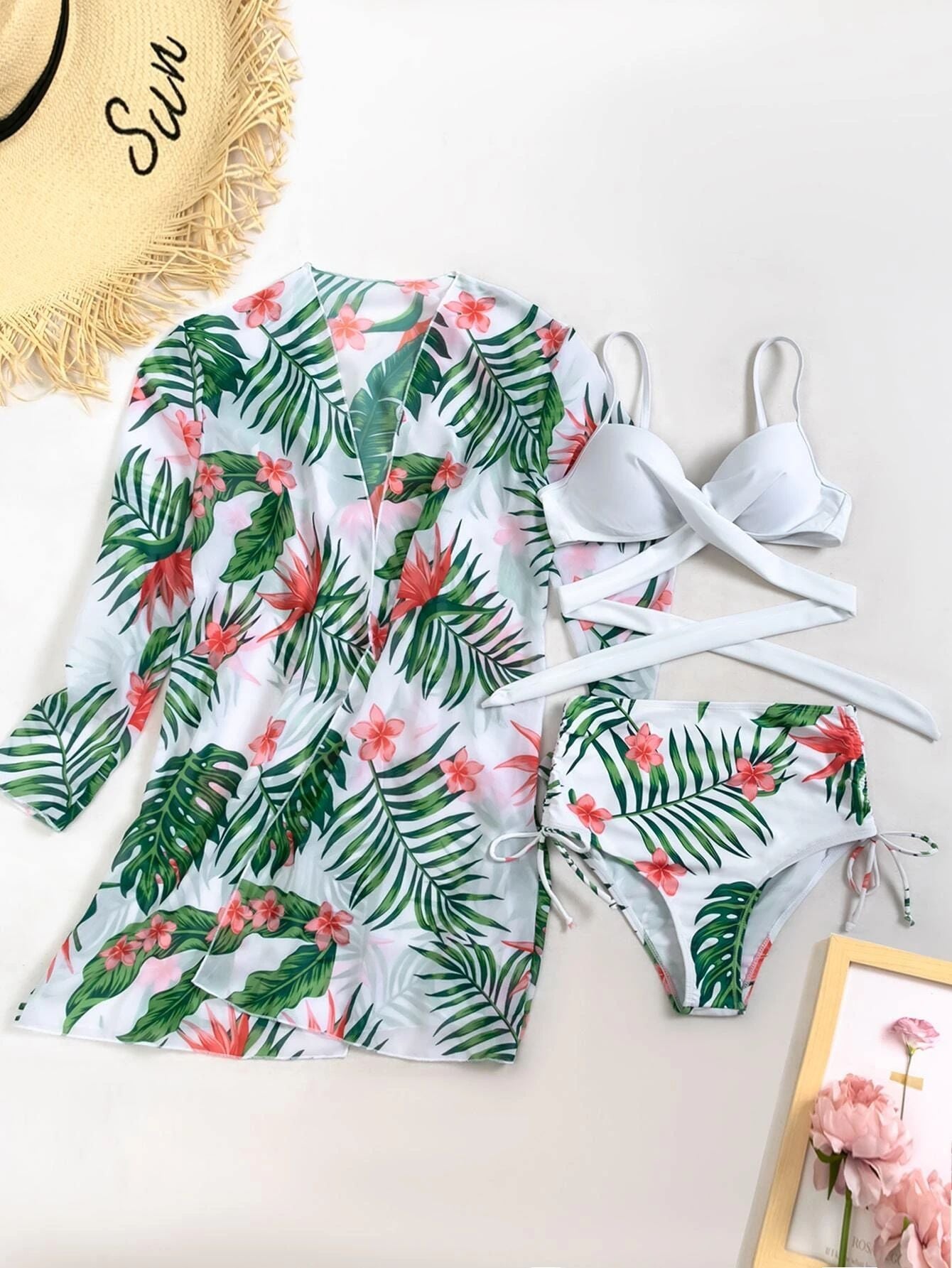 Exclusive mesh split three-piece bikinis