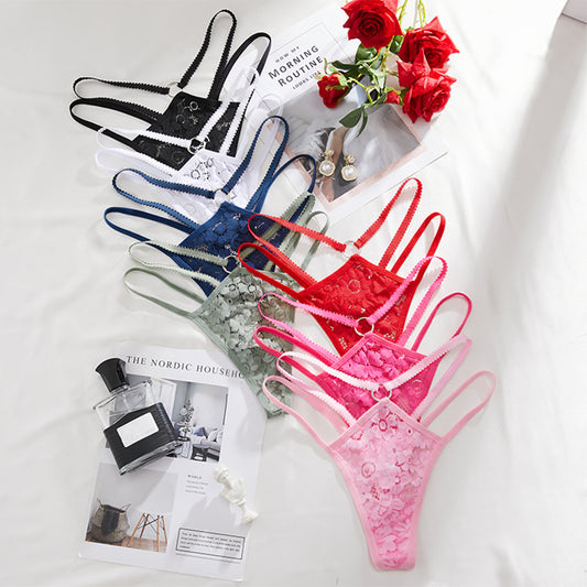 Thin strap sexy breathable lace T-back panties