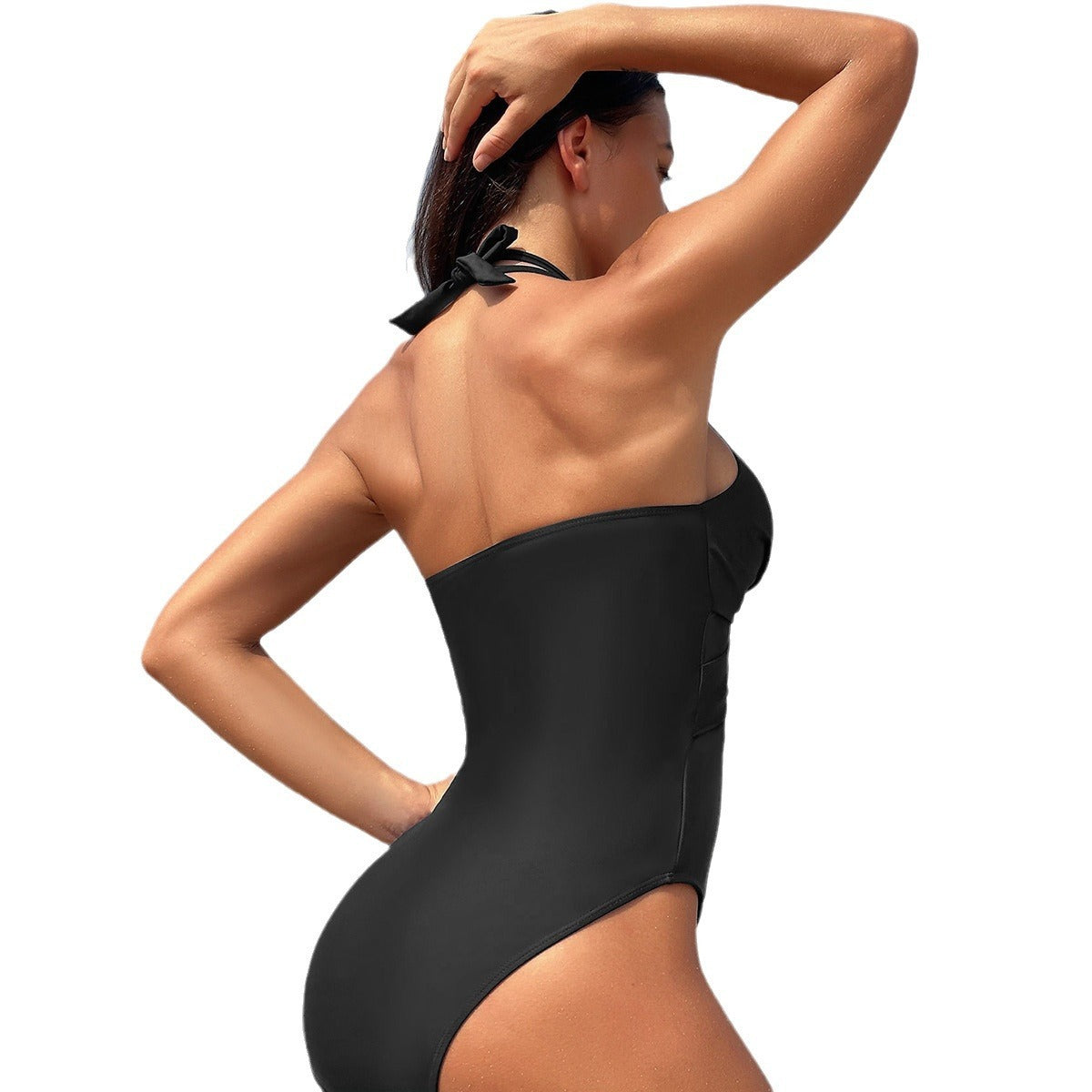 Pure color mesh one-piece bikinis