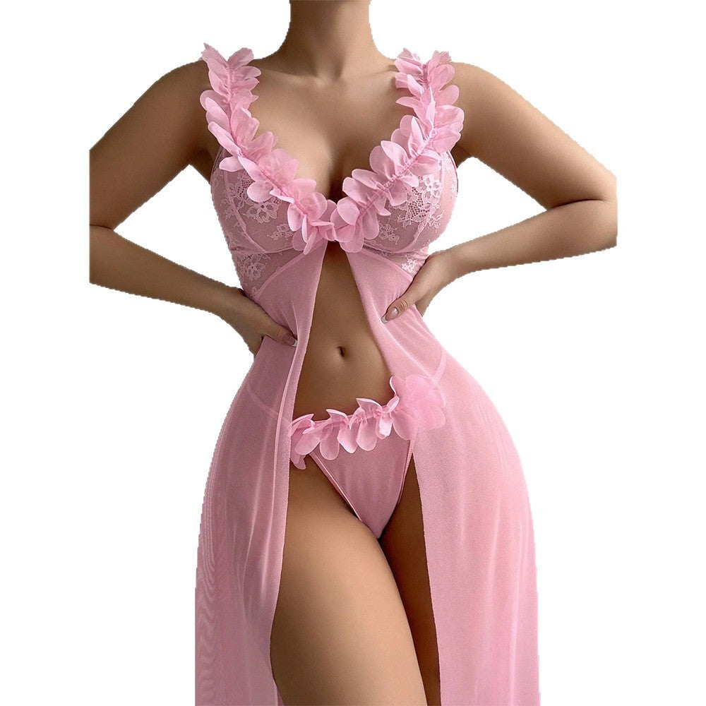 Sexy slit nightdress sets with suspender skirts