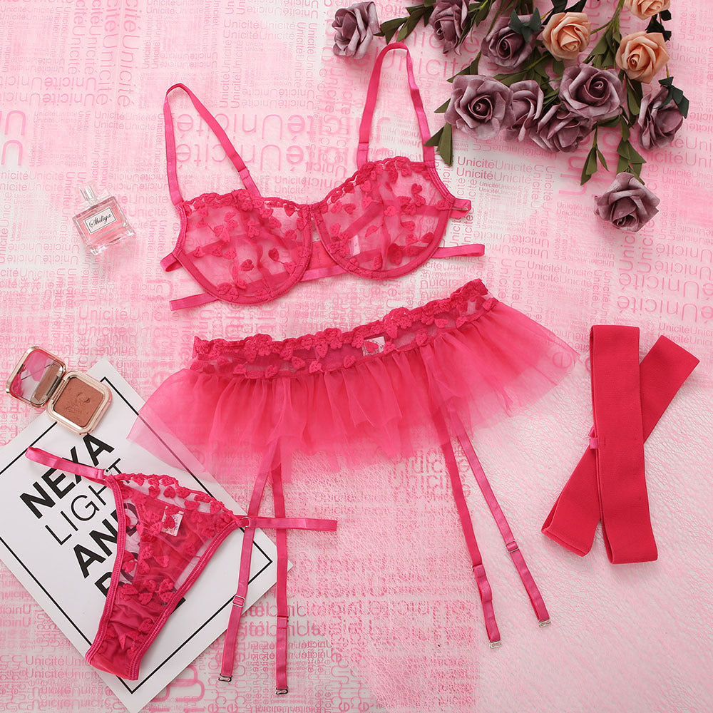 Lace mesh three-piece lingerie underwear sets