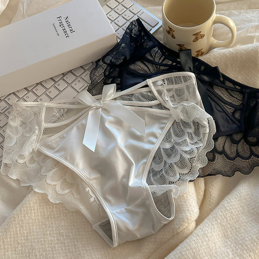 Satin lace mid-waist cotton underwear
