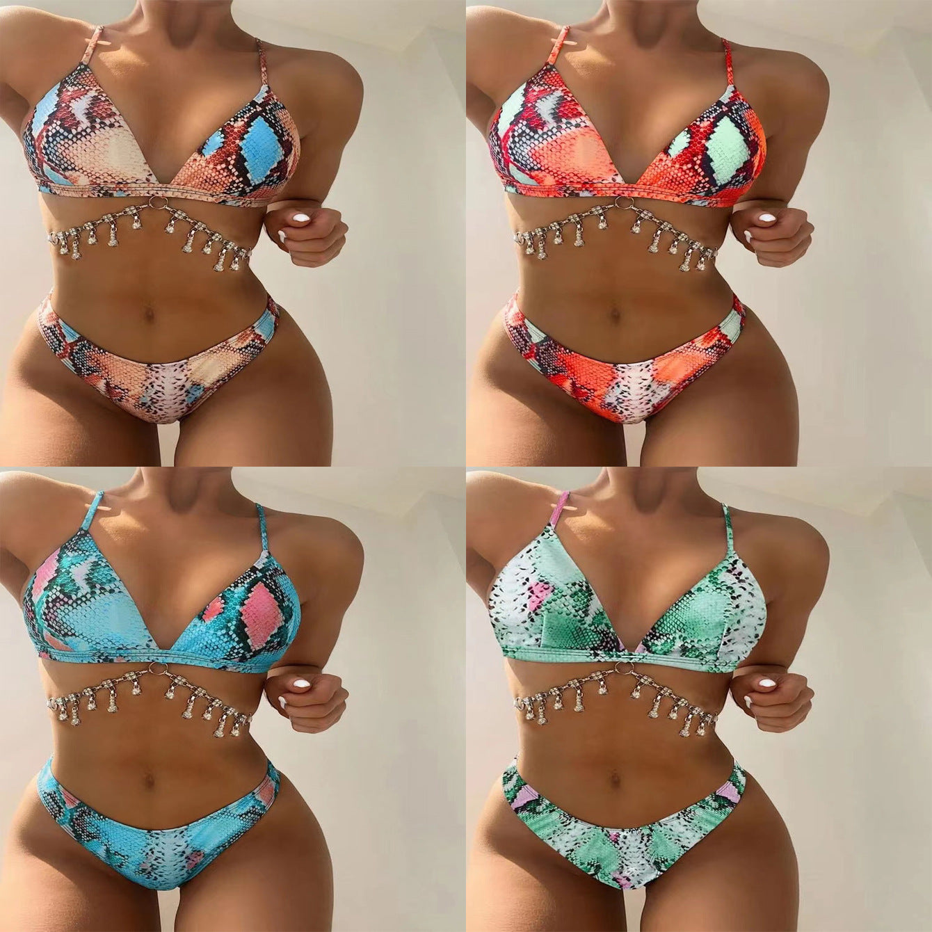 Alluring split bikinis with chic shoulder straps
