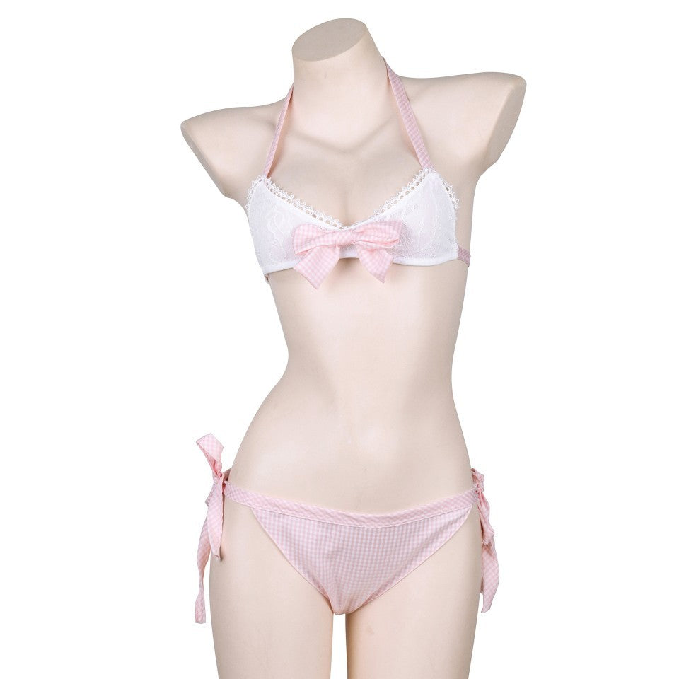 Halter strap plaid lace lingerie