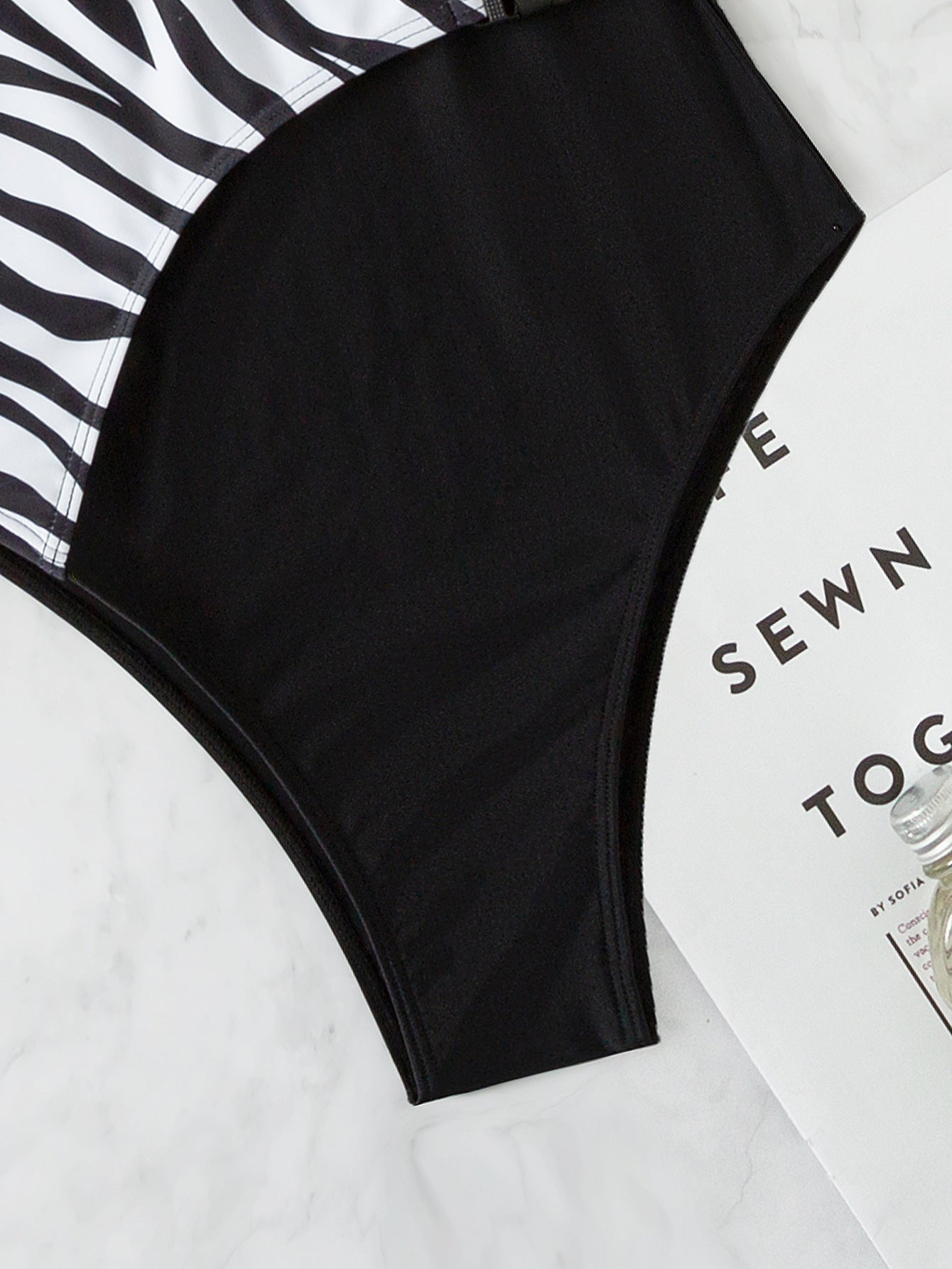 Single shoulder zebra patchwork bikini sets