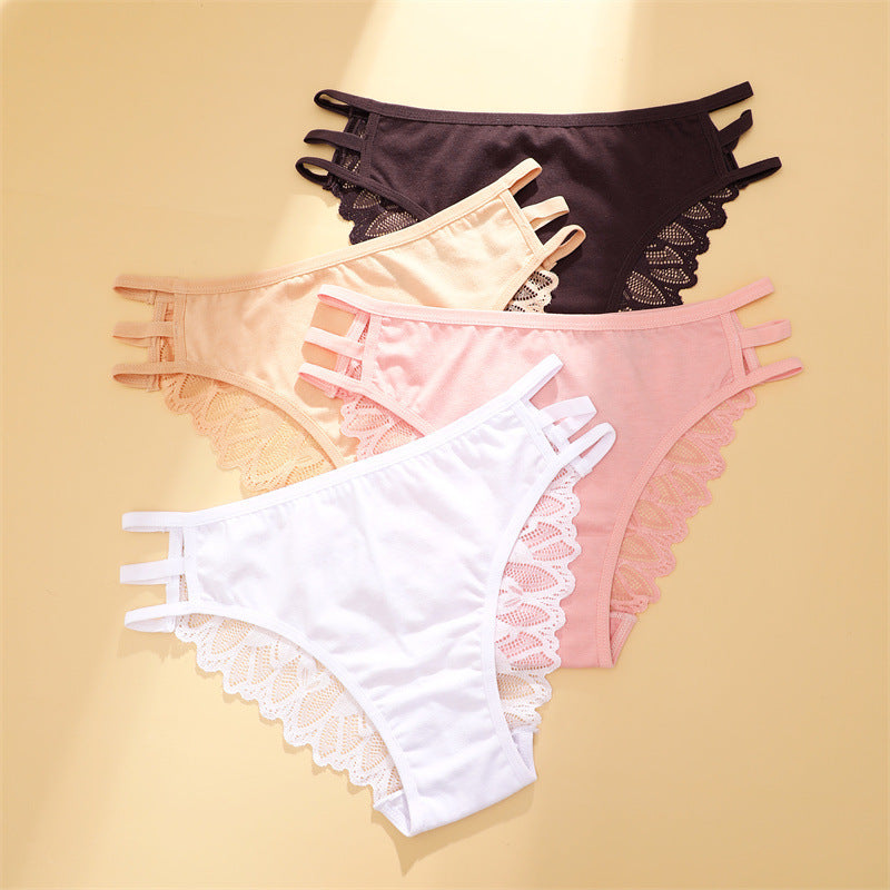 Low-waist lace cotton underwear with delicate stitching