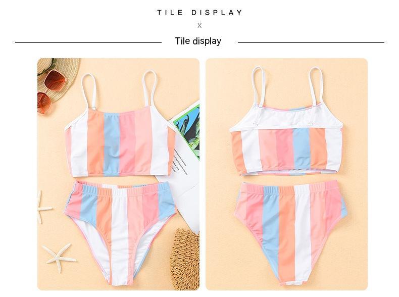 Summer stripes high waist triangle sports bikini sets
