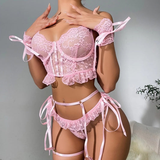 Embroidered lace backless hollow-out lingerie suits