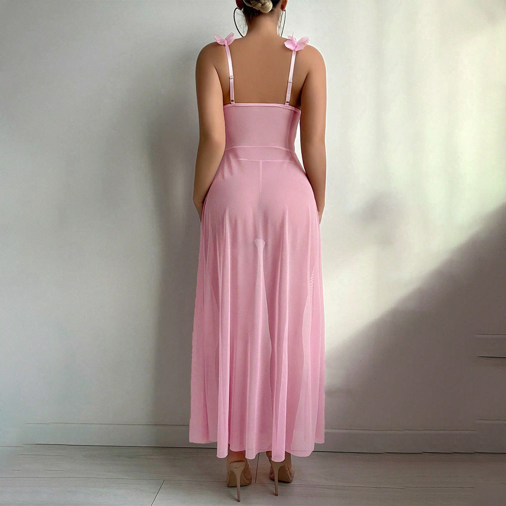 Sexy slit nightdress sets with suspender skirts