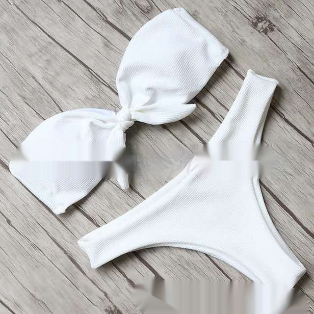 Solid color striped pit fabric bow bikini sets